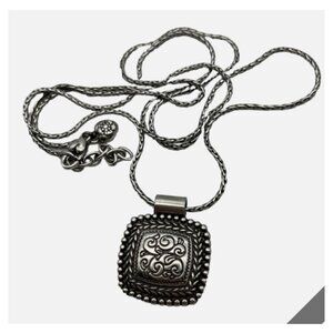 Brighton Vintage Chris Filigree Square Silver Pendant Necklace